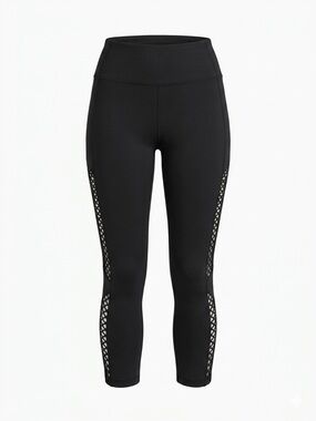 Women's Black High-Waist Capri Leggings with Side Lattice Panels
